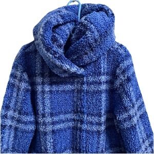 Centigrade Women's Reversible Jacket Sherpa Hooded Lined Blue‎ Plaid Sz.XL EUC